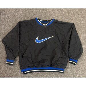 Vintage 90s Nike Pullover Windbreaker Jacket V-Neck Big Swoosh Black Mens